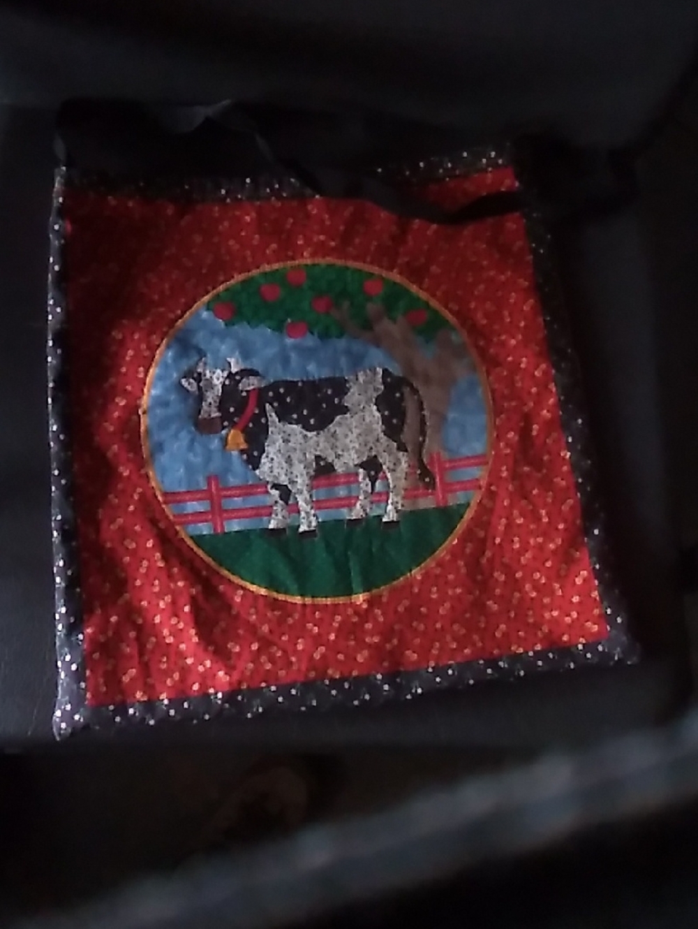 Handmade Cow Patchwork Tote Bag - Red, Black, Green, Blue